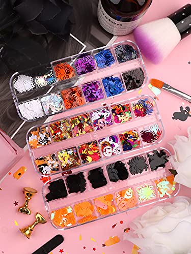 EBANKU Halloween Nail Glitter Sequins Halloween Confetti Pumpkin Ghost - color: Halloween - 3P A
