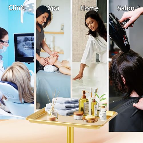 Salon Tray on Wheels,Gold Salon Rolling Tray,Tattoo Tray - color: Gold