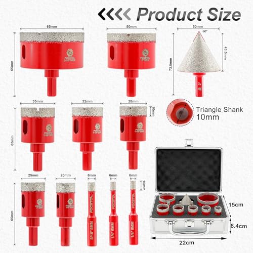 FOCSTOL Diamond Drill Bits Set 11PCS, 1/4"-2-1/2" Tile Hole Saw Kit - size: KIT9