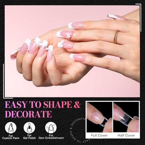 Makartt Medium Square Nail Tips: 504 PCS Pre-Etched Clear False Nails Tips Square Shapes, 13 Sizes Full Cover Half Matte Soft Acrylic Press On Nail Extensions Supplies Salon and DIY at Home - size: Medium Square