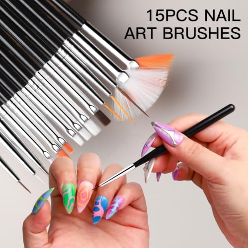 Teenitor Nail Kit with Nail Charms And Gems, Nail Art Brushes Nail Stand - color: Black