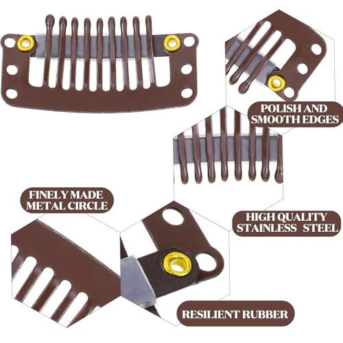 WILLBOND 30 Pcs Wig Clips Hair Extensions, 9-Teeth 32 Mm, Dark Brown - color: Dark Brown