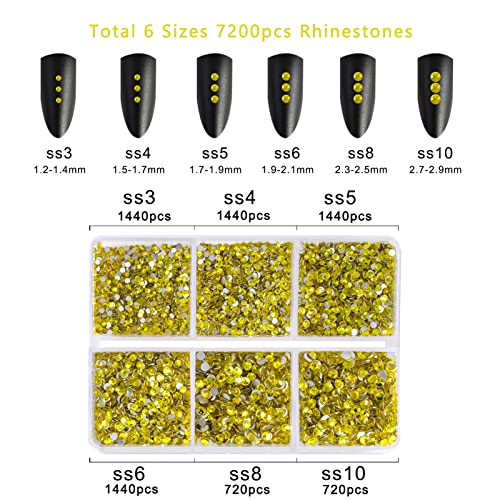 Beadsland Flatback Rhinestones, Lemon Yellow, 7200pcs Mixed 6 Sizes - color: Lemon Yellow