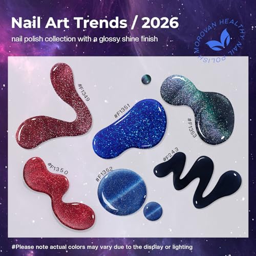 Morovan Magnetic Nail Polish Set: Cat Eye Glitter Dark Red Green Blue Black - color: Blue