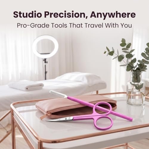 Curved Cuticle and Eyebrow Scissors with Eyelash Comb, Pink - color: Ss-csp-02