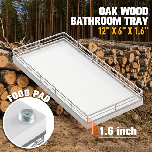 Bathroom Vanity Tray for Countertop, 12" x 6" Oak Wood Toilet Tank Tray - color: Silver, size: 12" x 6" x 1.5"