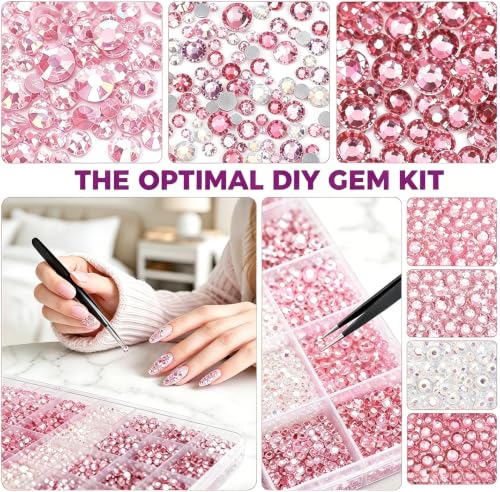 28000 Pcs Pink Rhinestones for Bedazzling 3/4/5/6mm Gems for Crafting DIY - color: Pink