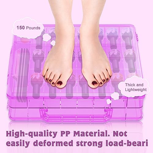 SUBAY 2 Pcs Portable Nail Polish Organizer, Clear Double Side Nail Polish Holder,Gel Nail Storage for 48 Bottles with 6 Adjustable Dividers in Each Side Space Saver Pink - size: 2 Pieces Pink