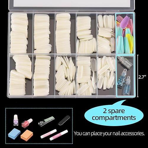 500Pcs Medium Square Nail Tips Full Cover Acrylic False Nails with Case for DIY Nail Art, 10 Sizes (Natural) - color: B-square-natural