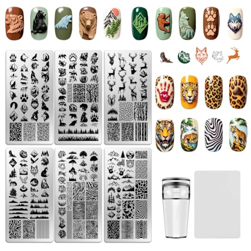 6 Sheets Nail Stamping Plate Forest Animals Nail Art Stamp - color: Forest Animals