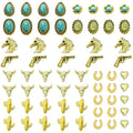 61 Pcs Western Turquoise Nail Charms 3D Metal Cowboy Cowgirl Nail Gems Charms Turquoise Bull Head Horseshoe Western Charm Stickers for DIY Nails Art Phone Case Crafts Rodeo Concert Outfits J - color: Gold