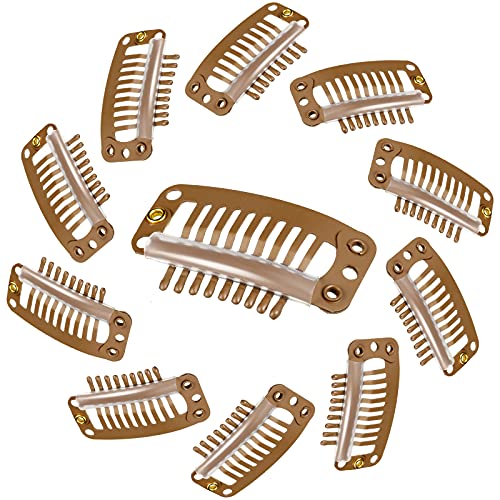 WILLBOND 30 Pcs Wig Clips Hair Extensions, 9-Teeth 32 Mm, Light Brown - color: Light Brown
