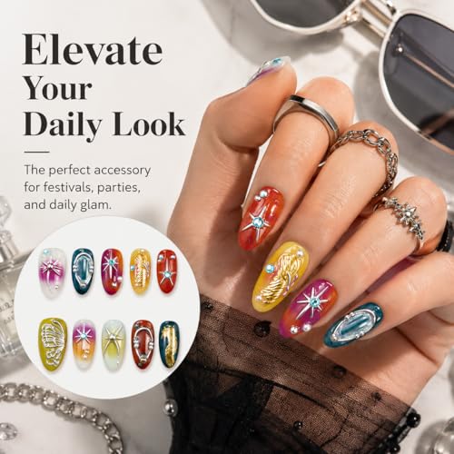 Y2K 3D Butterfly Press On Nails Almond, Gothic Gradient Shiny False Nails with Metallic Foil, Rhinestone & Pearl Details, Luxury Reusable Acrylic Fake Nails For Women(Size S) - color: ZXR311-S, size: S