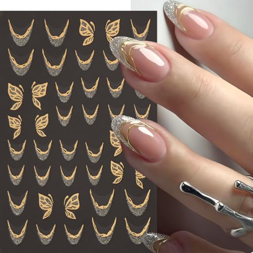 8 Sheets Fall Nail Art Stickers Maple Leaf Nail Decals 3D Self-Adhesive Glitter Gold Flower French Butterfly Nail Design Nail Supplies Thanksgiving Holiday Nail Art Decoration for Women Manicure Tips - style: maple leaf