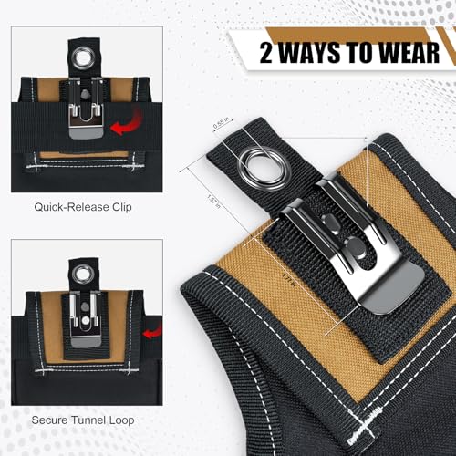 MELOTOUGH Nail and Screw Organizer Bag for Electricians and Carpenters, Tool Belt Pouch with Belt Clip, Heavy Duty Work Fastener Pouch - color: Brown
