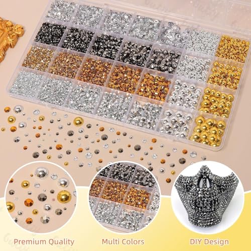 14000Pcs Gold Silver Flatback Rhinestones and Pearls for Bedazzling Kit - color: S4