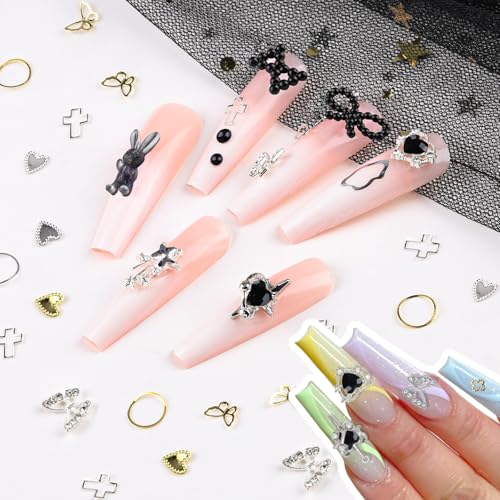650PCS Cute 3D Resin Nail Charms and Gems Black Flower Bow Butterfly Charms - color: Black