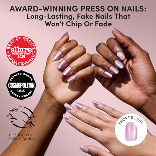 Glamnetic Press On Nails - Short Round, Velvet Fake Nails 30 Pc Full Kit - color: 3B - Oyster Glow