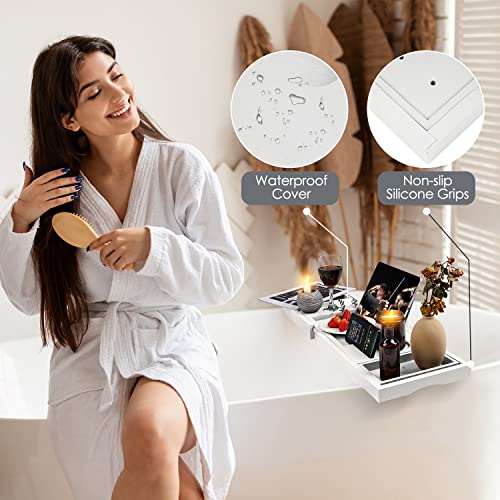 Foldable Bathtub Tray Caddy with Soap Dish Adjustable 29.5-43''White - color: White