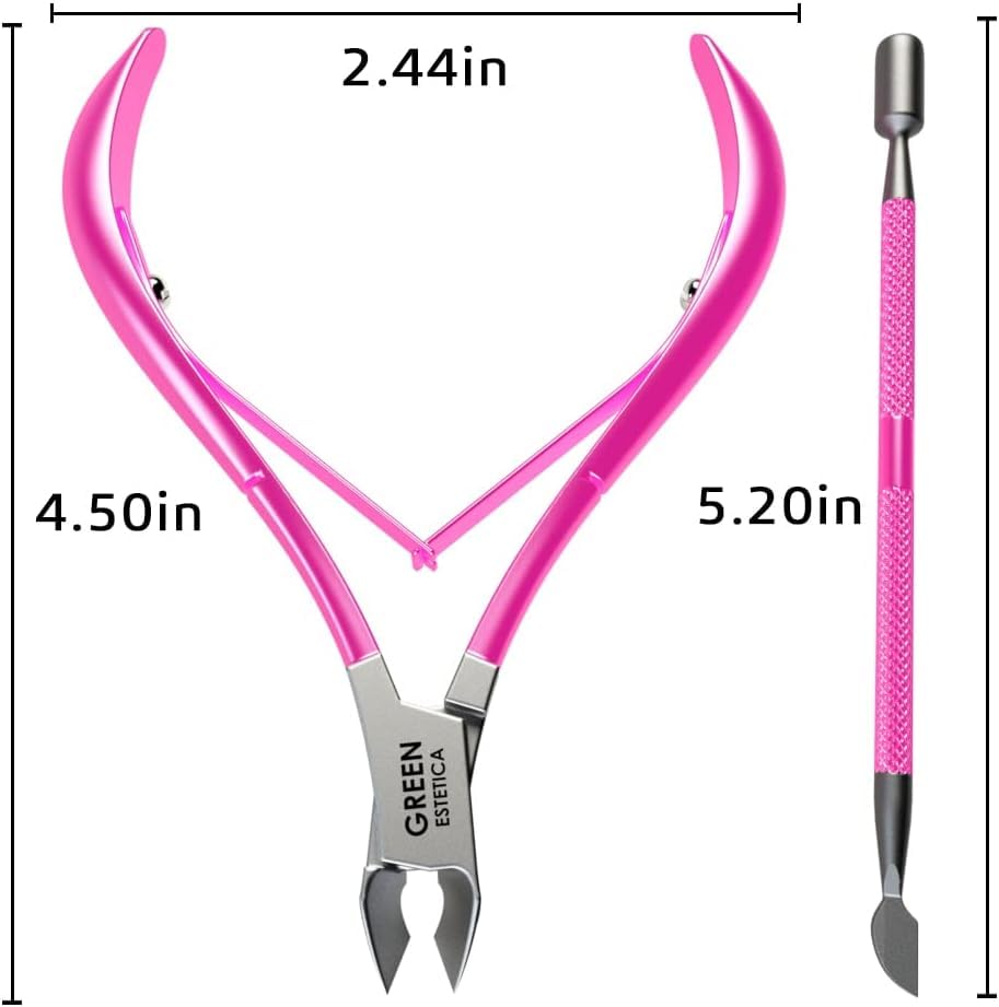 Professional Cuticle Trimmer & Nippers, Stainless Steel Nail Care Tool - color: Pink Nipper With Pusher - Pack 1