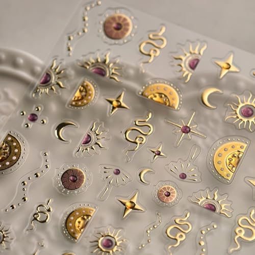 5D Embossed Snake Nail Sticker Gold Snake Stars Moon Nail Art Sticker Self Adhesive Nail Decals Halloween Nail Art for Women Manicure Supplies Nails Art Decorations - color: Style-10