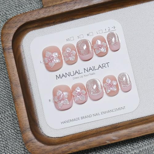 Short Round Square Handmade Press On Nails,Reusable&Salon Quality(RR14, S) - color: RR14, size: S