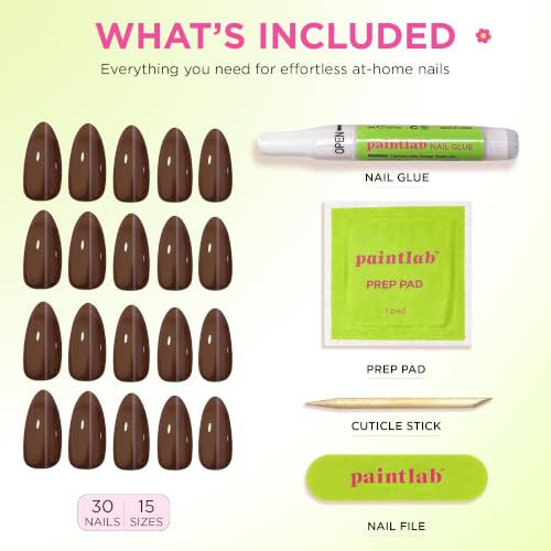 PaintLab Chrome Chocolate Brown Press On Nails, Medium Almond 30pc Nail Kit - color: Chocolate Glaze