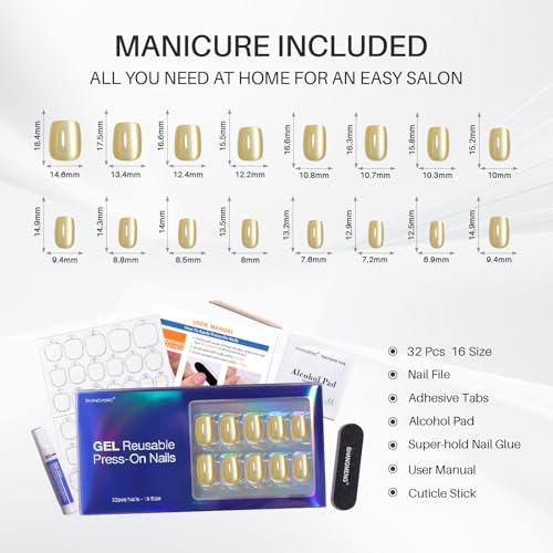 SHANGMENG Press on Nails, Square Short Pastel Yellow Cat Eye Fake Nails - color: Butter Cream