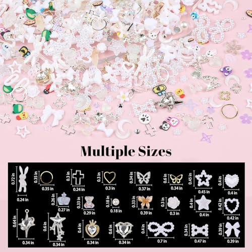 650PCS Cute 3D Resin Nail Charms and Gems White Flower Bow Butterfly Charms - color: White