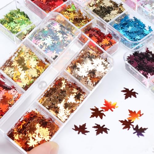 2Box 6Grids Maple Leaf Fall Nail Glitter - color: Color 10