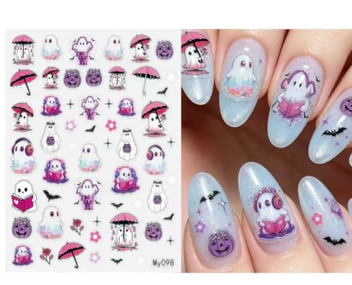 6Sheets Halloween Nail Art Stickers Cute Ghost Pumpkin Bat Spider Web - color: Multicolor