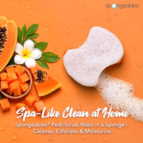 Spongables Pedi Scrub Foot Exfoliating 20+ Wash Sponge, Papaya, 1 Count - color: Papaya, size: 1 Count (Pack of 1)