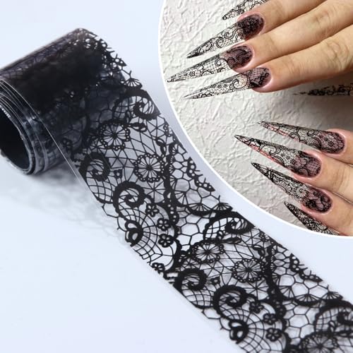 10 Rolls Lace Nail Art Foil Transfer Sticker Black Lace Flower Designs - color: Black Lace