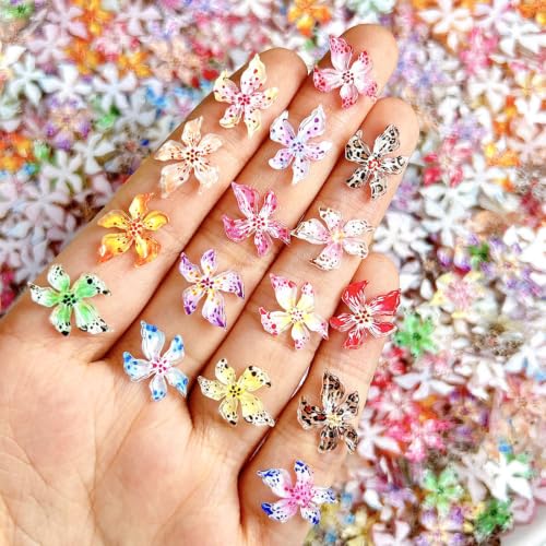 100PCS Flower Nail Art Charms 3D Hawaii Flowers Nail Art Colorful Rhinestones Hibiscus Floral Diamonds Nail Jewelry Summer Nail Jewelry Nail Supplies for Women (Flowers-A) - color: Flowers-A