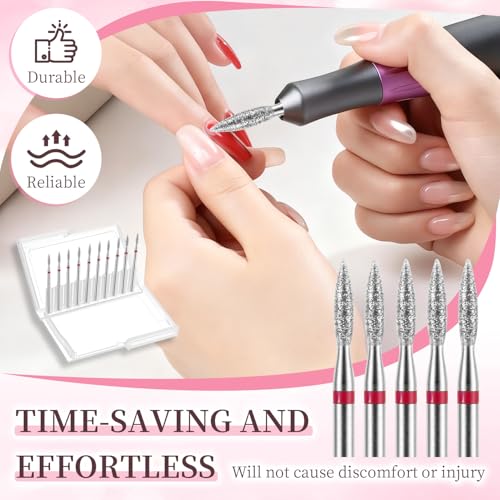 10PCS Flame Nail Drill Bits, 3/32'' Diamond Cuticle Bit for Electric Nail File Machine, Carbide Flame Bit for Cuticle Removal Dead Skin Callus, Manicure Pedicure Kit with Storage Case (Fine Grit) - color: Fine Grit