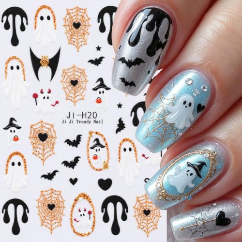 Halloween Nail Art Stickers Cute Ghost Black Cat Gold Nail Decals, 6 Sheets - color: Multicolor-05