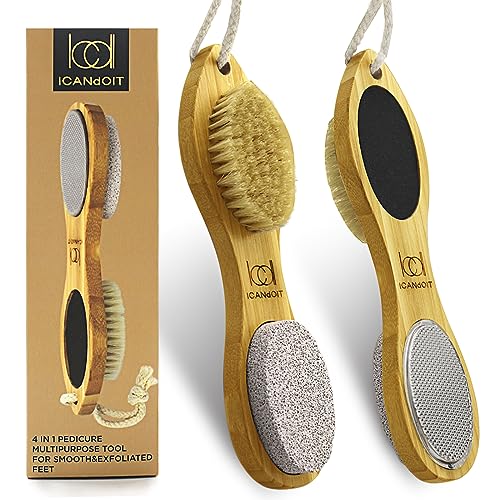 ICANdOIT 4 in 1 Bamboo Foot File Callus Remover Pedicure Scrubber Brush - size: 1 Count (Pack of 1)