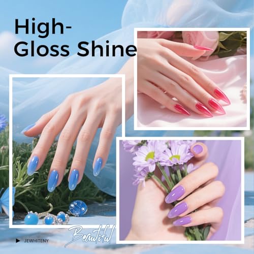 JEWHITENY Poly Nail Gel Kit 14 Colors Purple Nude Grey Black Blue Glitter Tones Starter Kit with UV Lamp Matte & Glossy Top & Base Coat All-in-One Designs DIY At Home - color: F02