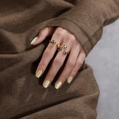 SHANGMENG Press on Nails, Square Short Pastel Yellow Cat Eye Fake Nails - color: Butter Cream
