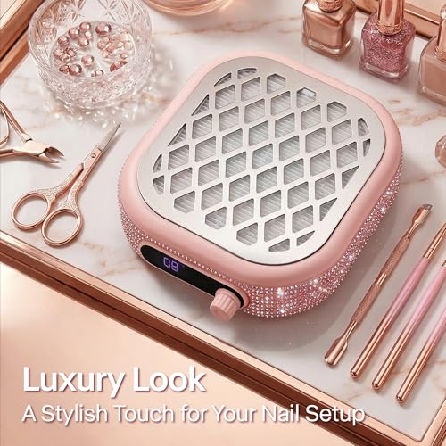 NOVAL Mini Cordless Nail Dust Collector for Nail Techs, Pink Rhinestone
