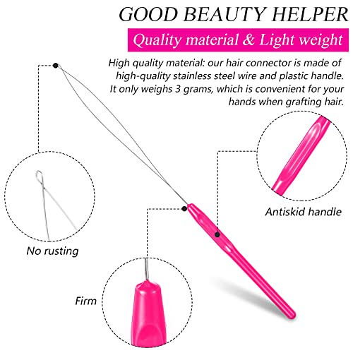 Chuangdi 20 Pieces Hair Extension Loop Threader Hook Needle Tool, Rose Red - color: Rose Red