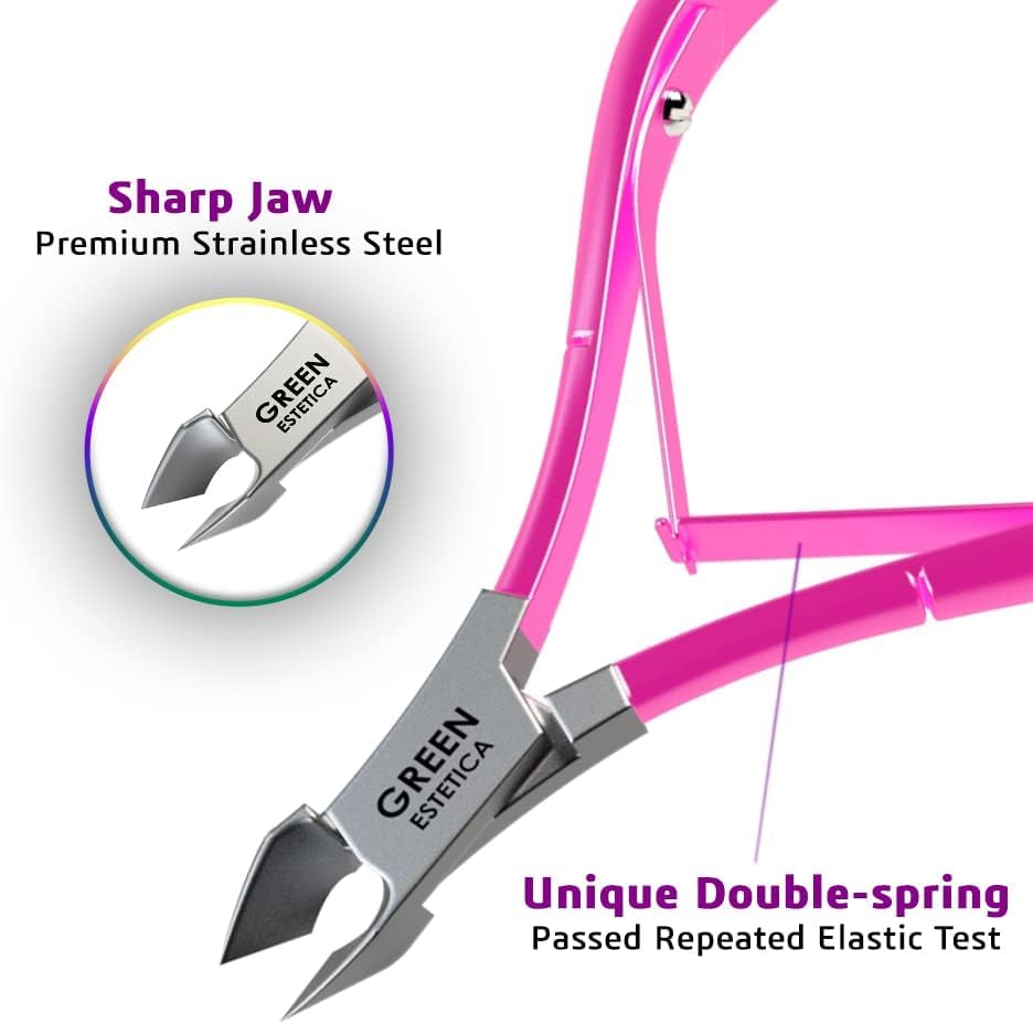 Professional Cuticle Trimmer & Nippers, Stainless Steel Nail Care Tool - color: Pink Nipper With Pusher - Pack 1