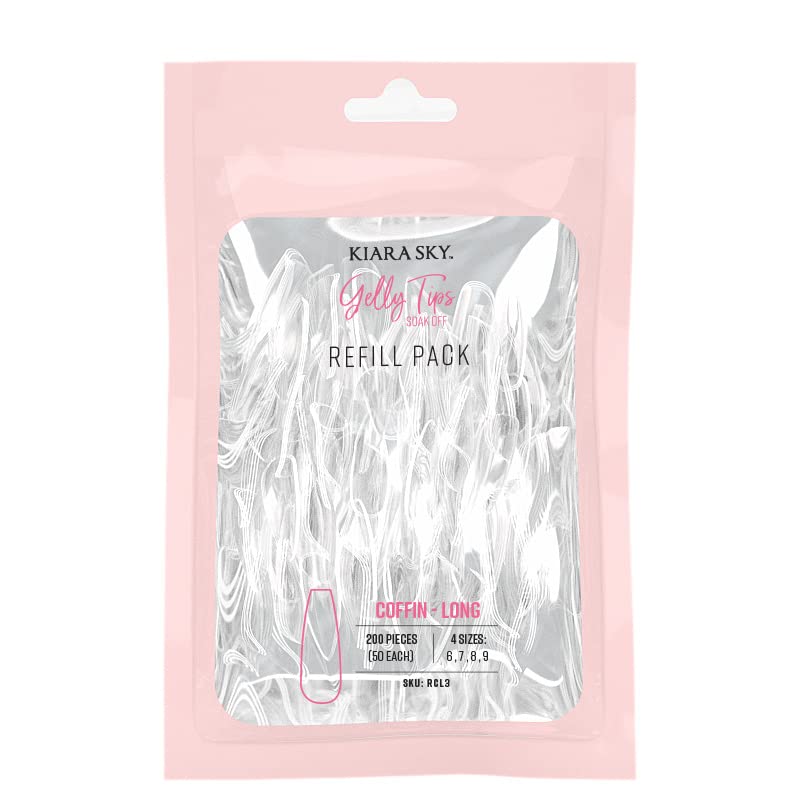 Kiara Sky Gelly Tips Refill Pack - Soak Off Soft Gels - Coffin Shape (Long Length) (Sizes 6, 7, 8, 9) - style: Sizes 6, 7, 8, 9