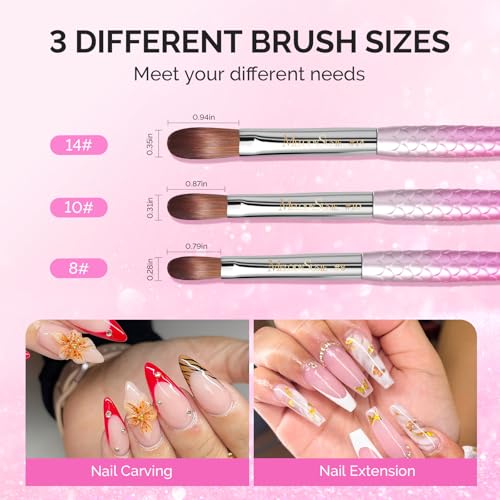 MelodySusie 3Pcs Acrylic Nail Brush Set,Size 8/10/14 - color: 3pcs pink-Brushes