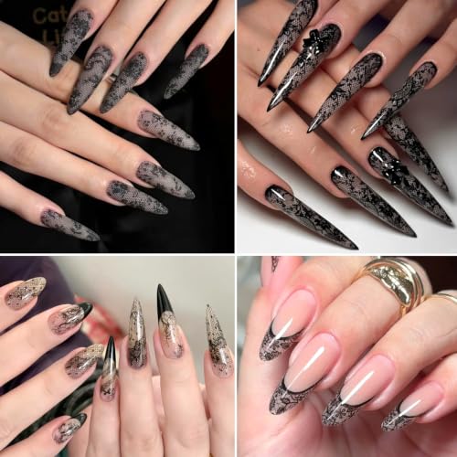 10 Rolls Black Lace Nail Foils Mixed Styles Lace Flowers Transfer Stickers - color: Black Lace Ls04