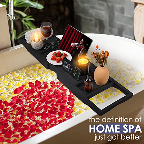 Foldable Bathtub Tray Caddy with Soap Dish Adjustable 29.5-43''Black - color: Black