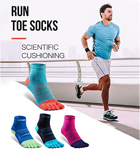 Toe Socks Cool-max Running Socks for Men Women 3 Pairs Athletic Breathable Five Finger Socks - color: Multicolor-d04# Quarter/3 Pairs, size: Large