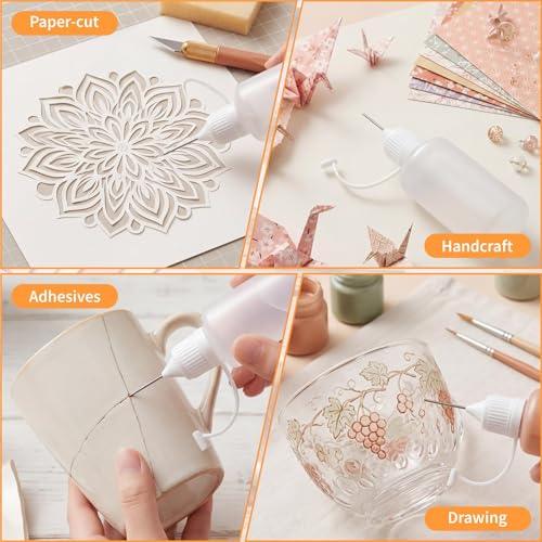 6 PCS Precision Tip Applicators Bottles Set - 4 Sizes Fine Needle Tip Squeeze Glue Bottles with 2 Mini Funnels for Liquid DIY Craft Quilling Glue Painting (10ml/15ml/20ml/30ml)