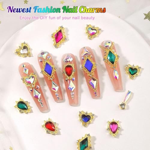 qiipii 24pcs Rose Pink Nail Rhinestones Luxury Nail Charms Rose Red Heart Charms for Nails 3D Big Nail Gems K9 Glass Crystals Diamonds Jewelry Stones Alloy Nail Art Studs Decor for Arylic Nails Crafts - color: Luxury Charms - Rose Red, size: 1 Box