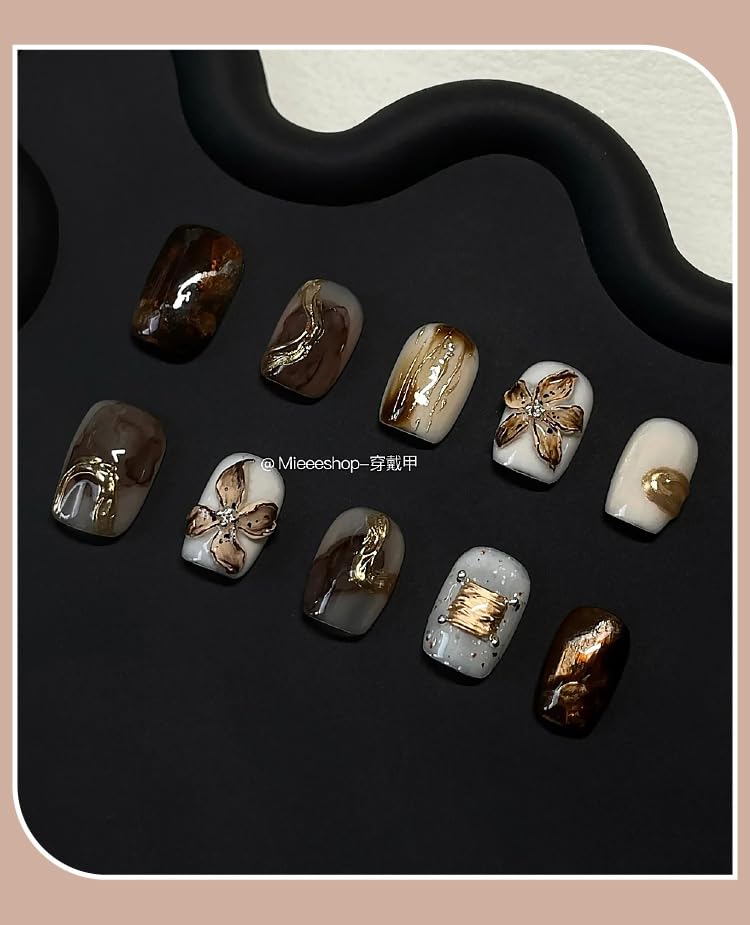 Flower Nail Stickers for Nail Art Wild Flowers Nail Art Stickers Summer Floral Brown 5D Embossed Nail Decals Self-Adhesive Nails Supply Manicure Sliders Devil Flower for Nails Decoration - color: Stickers Style7